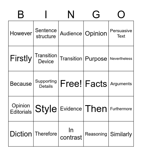 Think It, Mark It, Bingo Card