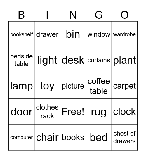 BINGO - My room Bingo Card