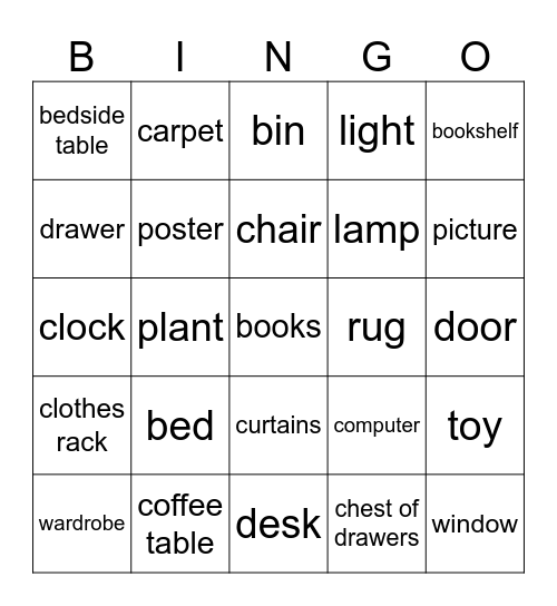 BINGO - My room Bingo Card