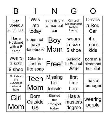 Get to Know The Village Bingo Card
