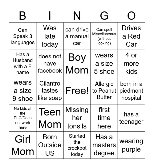 Get to Know The Village Bingo Card