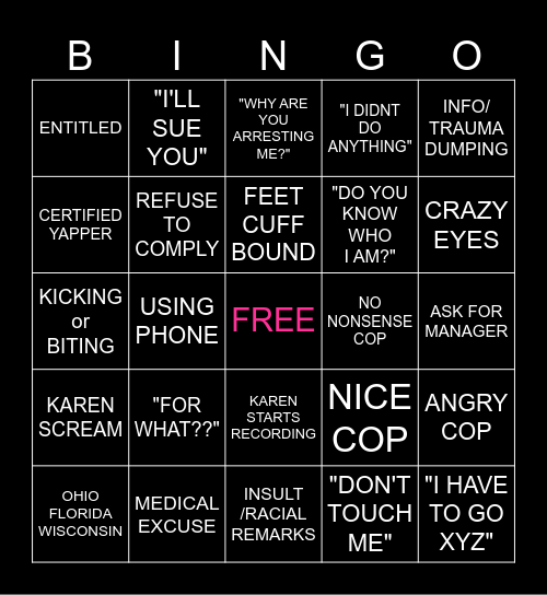 Marshie KAREN BINGO Card