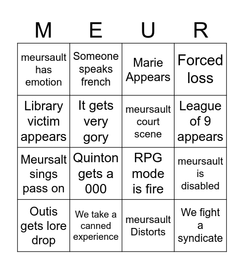 Canto X d: Bingo Card