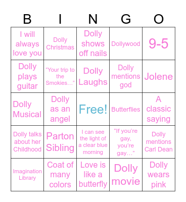 Dolly Parton Bingo Card