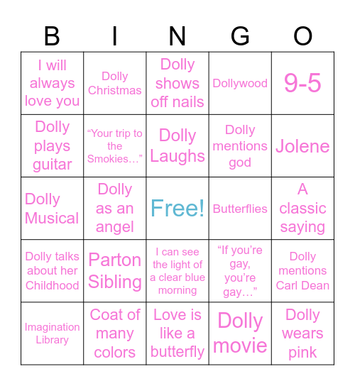 Dolly Parton Bingo Card