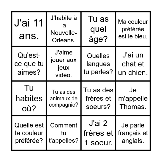 Se présenter Bingo Card