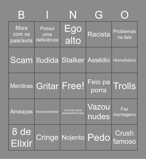 pessoas estranhas na internet Bingo Card