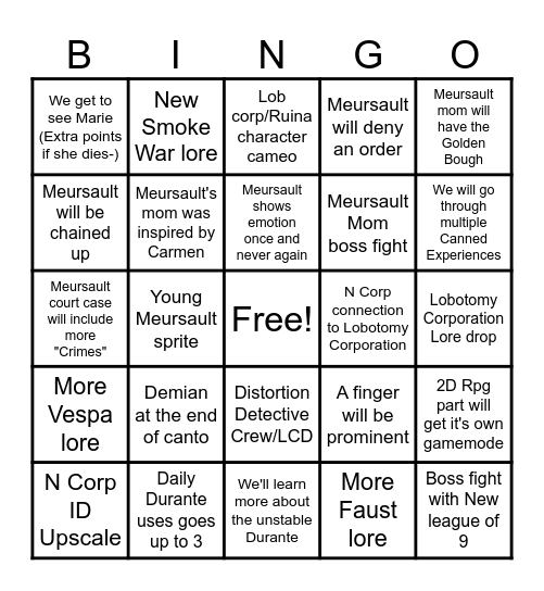 Season 8 Prediction (Red) Bingo Card