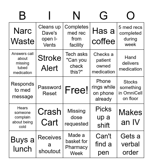 Pharmacy Bingo (Pharmacists) Bingo Card