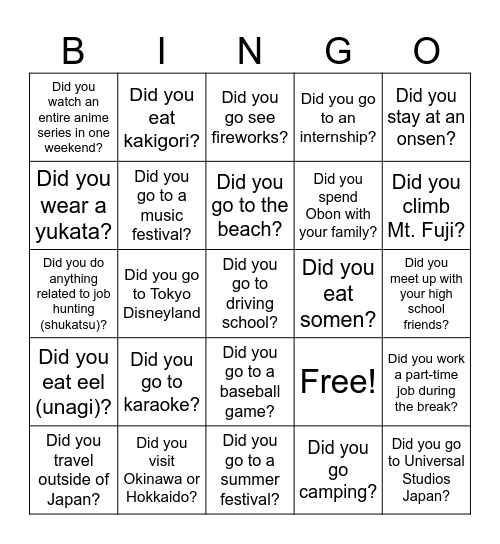 Untitled Bingo Card