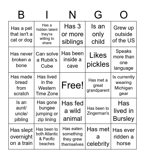 Seminar Pizza Party Bingo Card