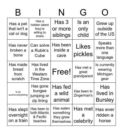 Seminar Pizza Party Bingo Card