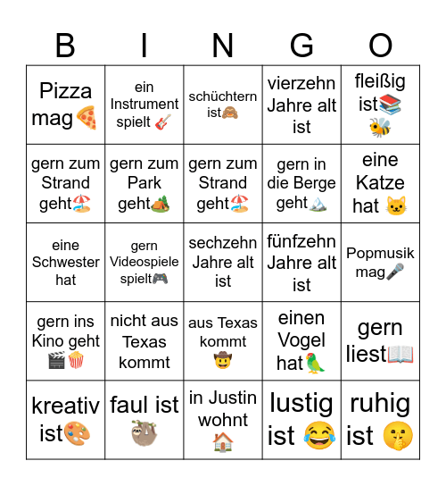 Finde jemanden, der Bingo Card
