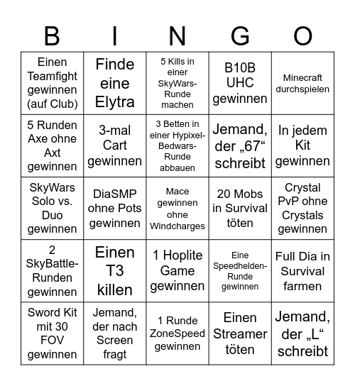YT Shorts Bingo Card