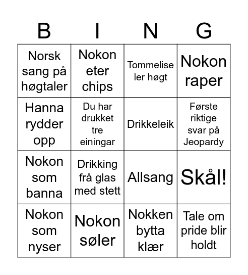 Pride Bingo Card