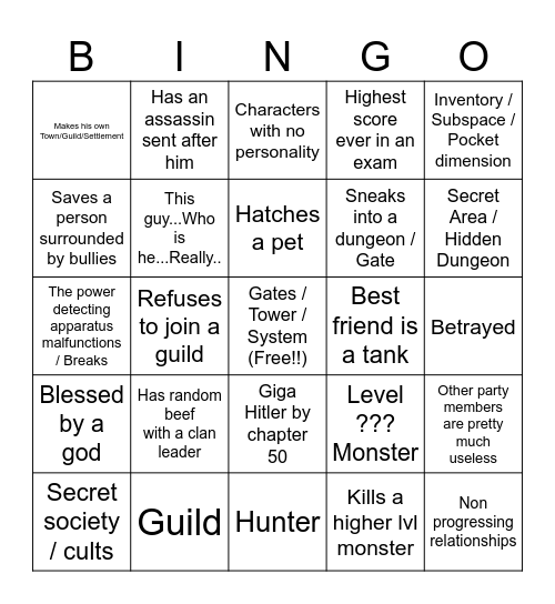 System Manhwa Slop Bingo Card