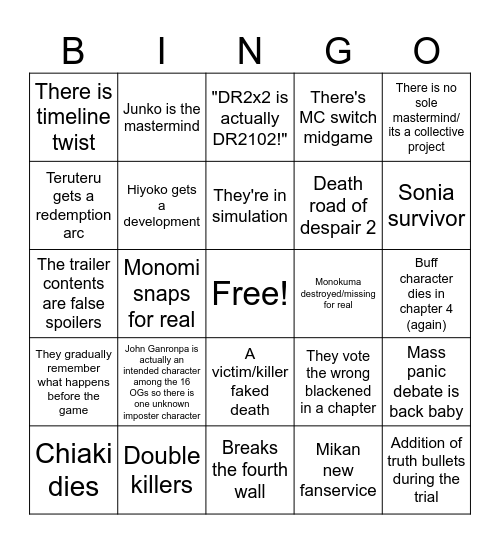 DR2x2 Slayhem Predictions Bingo Card