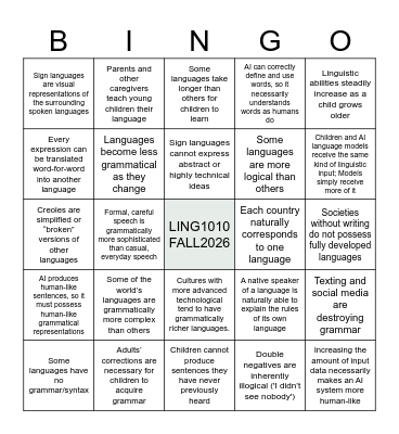 Language Myths: Heard in the Wild Bingo Card
