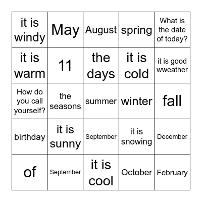 First Week BINGO Card