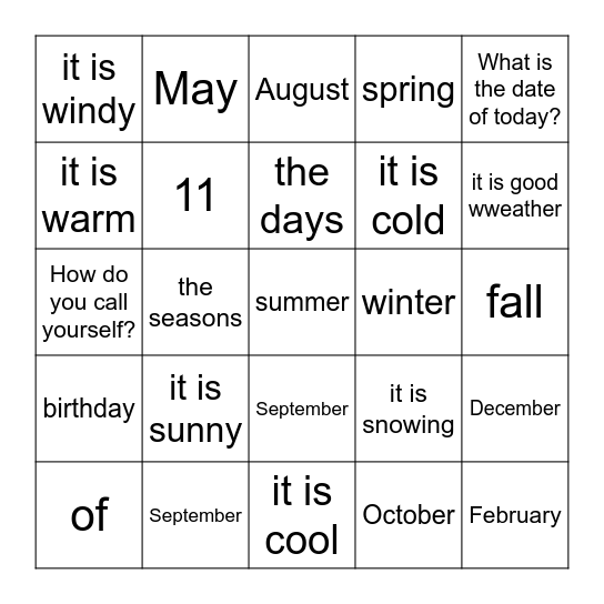 First Week BINGO Card