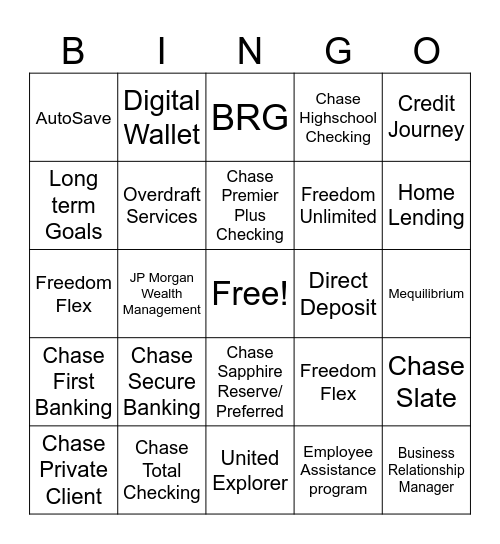 Chase Bingo Card