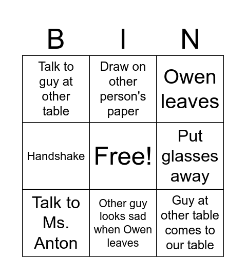 pre calc bingo Card