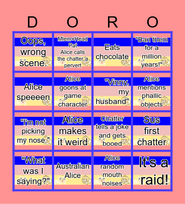 Aliceathon Bingo Card