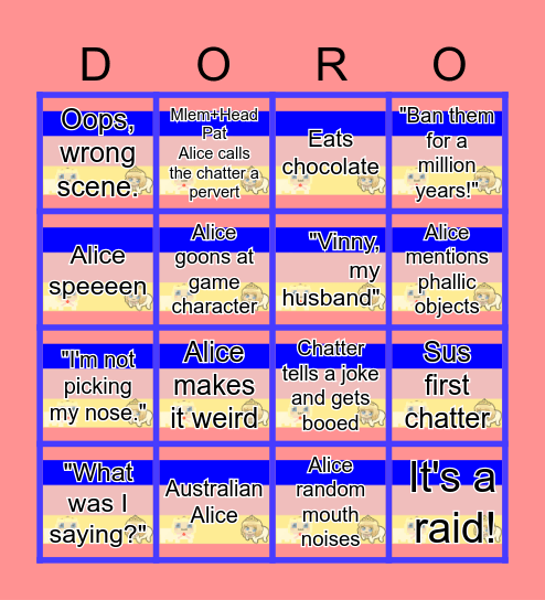 Aliceathon Bingo Card