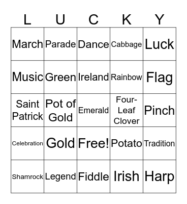 St. Patrick's Day Bingo Card