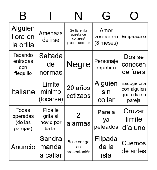 Isla Bingo Card