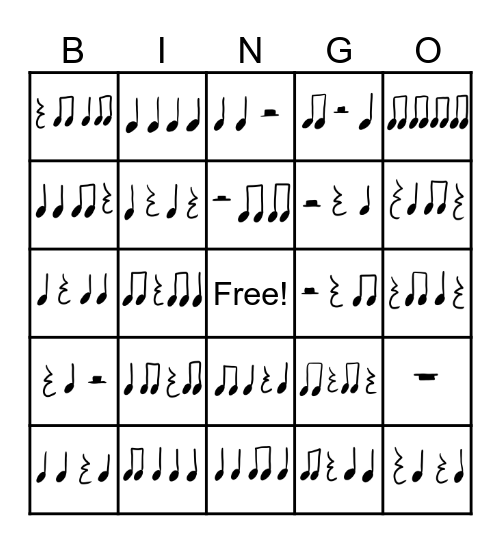 Rhythm Bingo Card