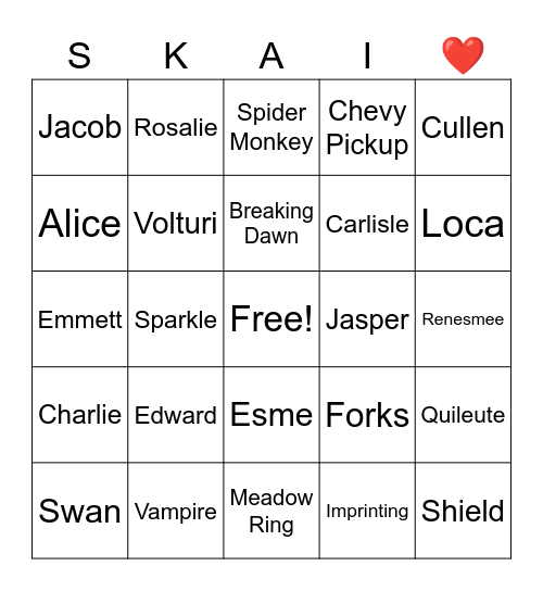 Skai ❤️ Bingo Card