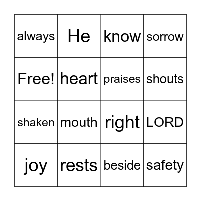 Psalm 16:8-9 Bingo Card