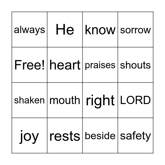 Psalm 16:8-9 Bingo Card