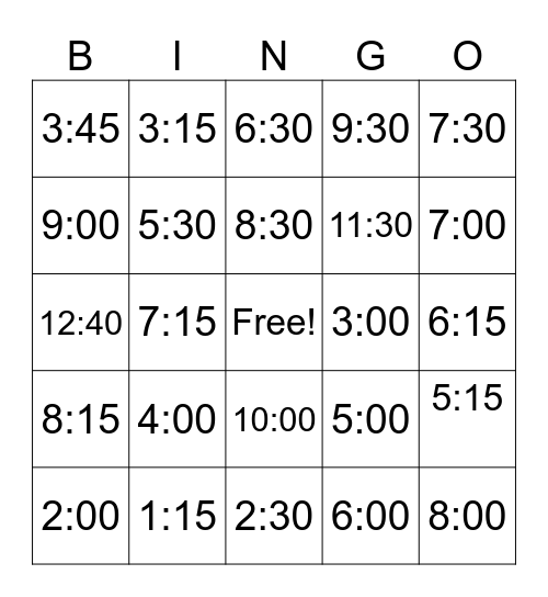 Lotería de la hora Bingo Card