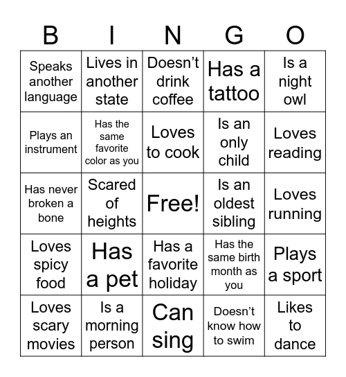 Bingo & befriend Bingo Card
