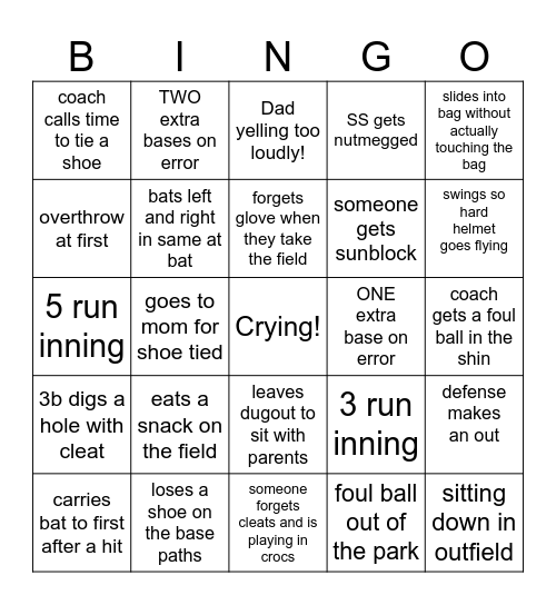 T-Ball Bingo Card