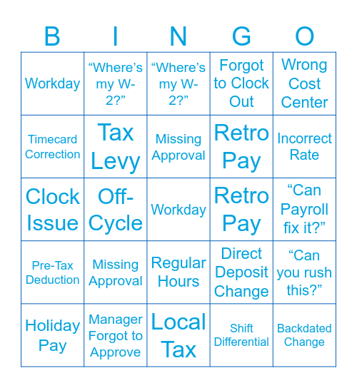 National Payroll Week Bingo Card