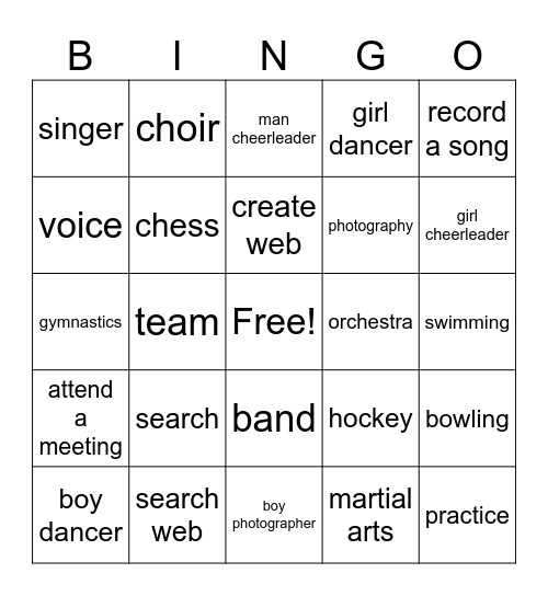 spanish words Bingo Card