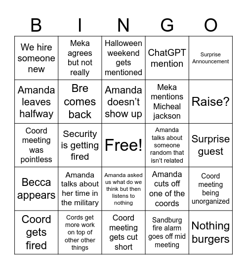 Coord Meeting Bingo Card