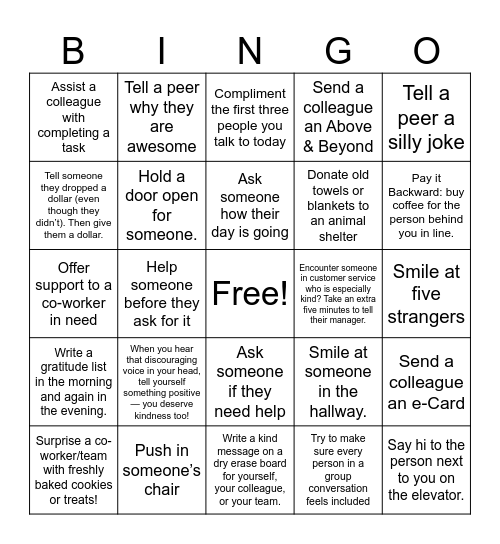 Random Acts of Kindness Bingo – Anne Vaver Bingo Card