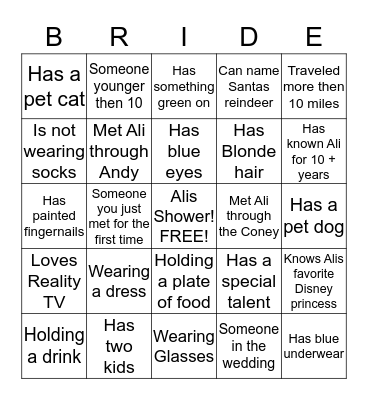 Alis Shower Bingo!  Bingo Card