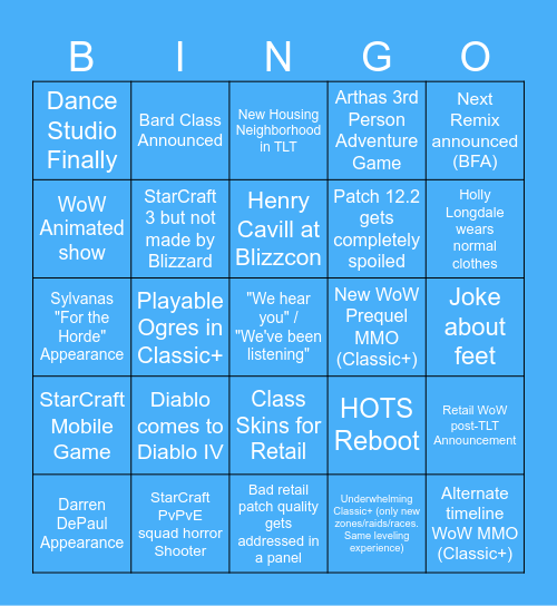 Kehrtle's Blizzcon 2026 Bingo Card