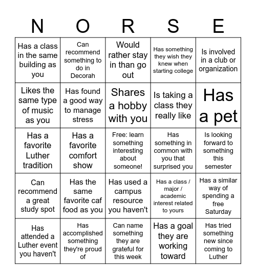 Norse to Know Ya Bingo Card