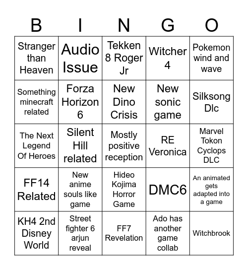 Tokyo Game Show Bingo Card