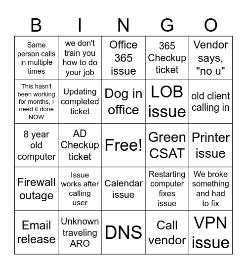 Mytech Bingo Card