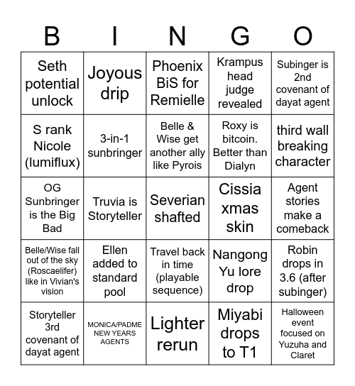 winner wins Bingo Card