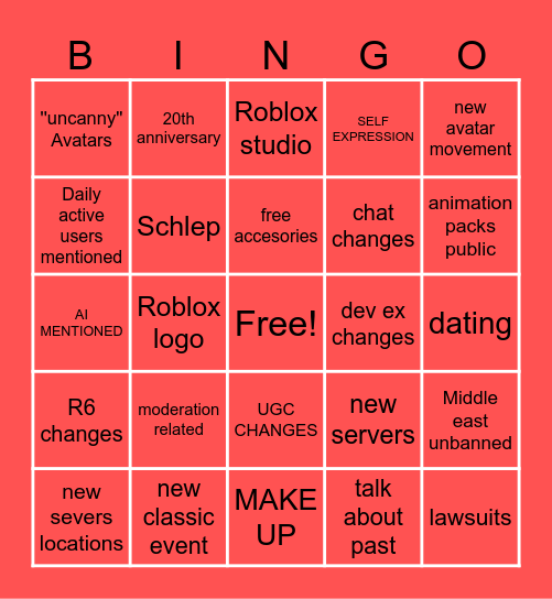 life is roblox rdc 26 Bingo Card