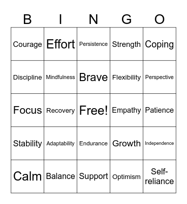Building Resilience Bingo Card