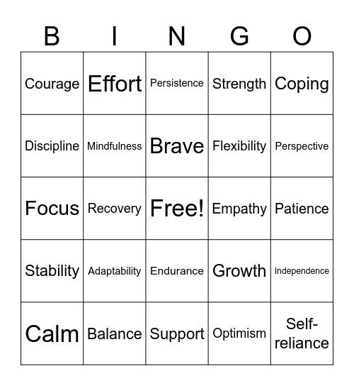 Building Resilience Bingo Card